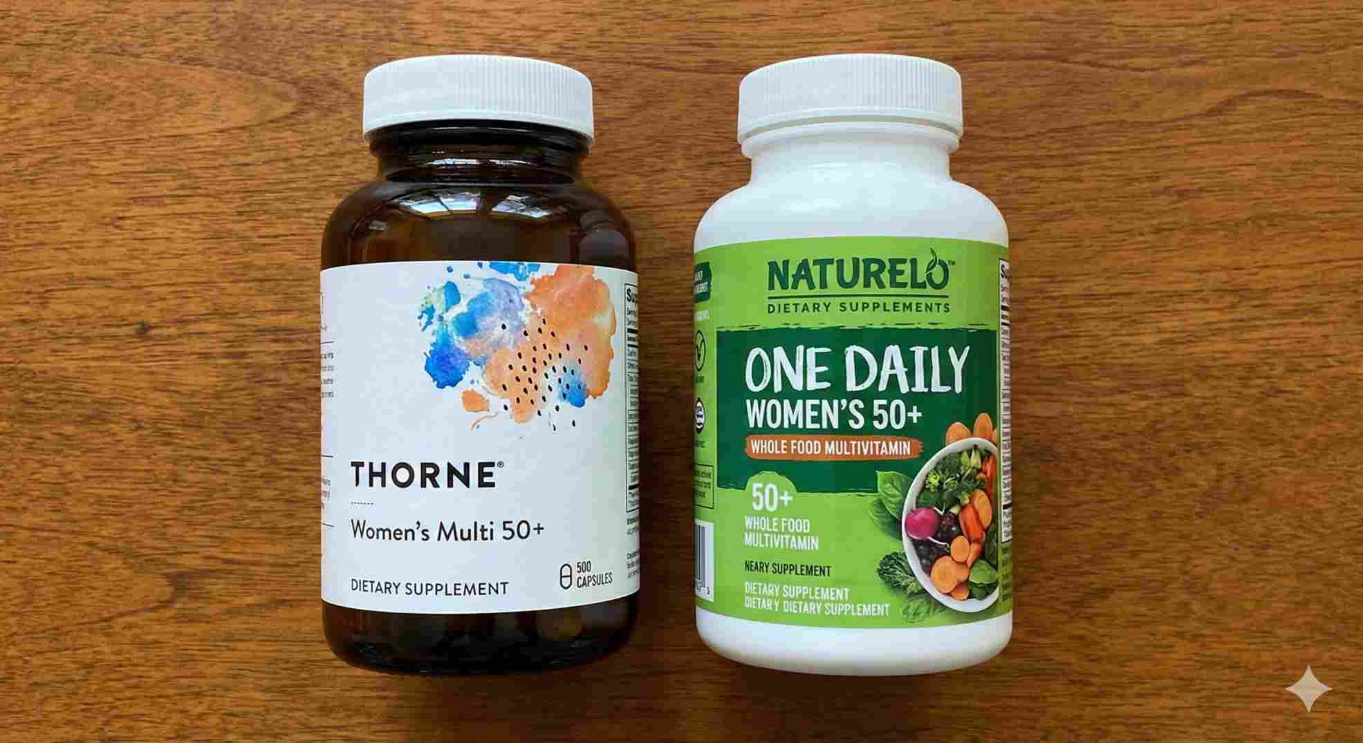 Thorne Women's Multi 50+ vs Naturelo One Daily best multivitamin postmenopausal comparison