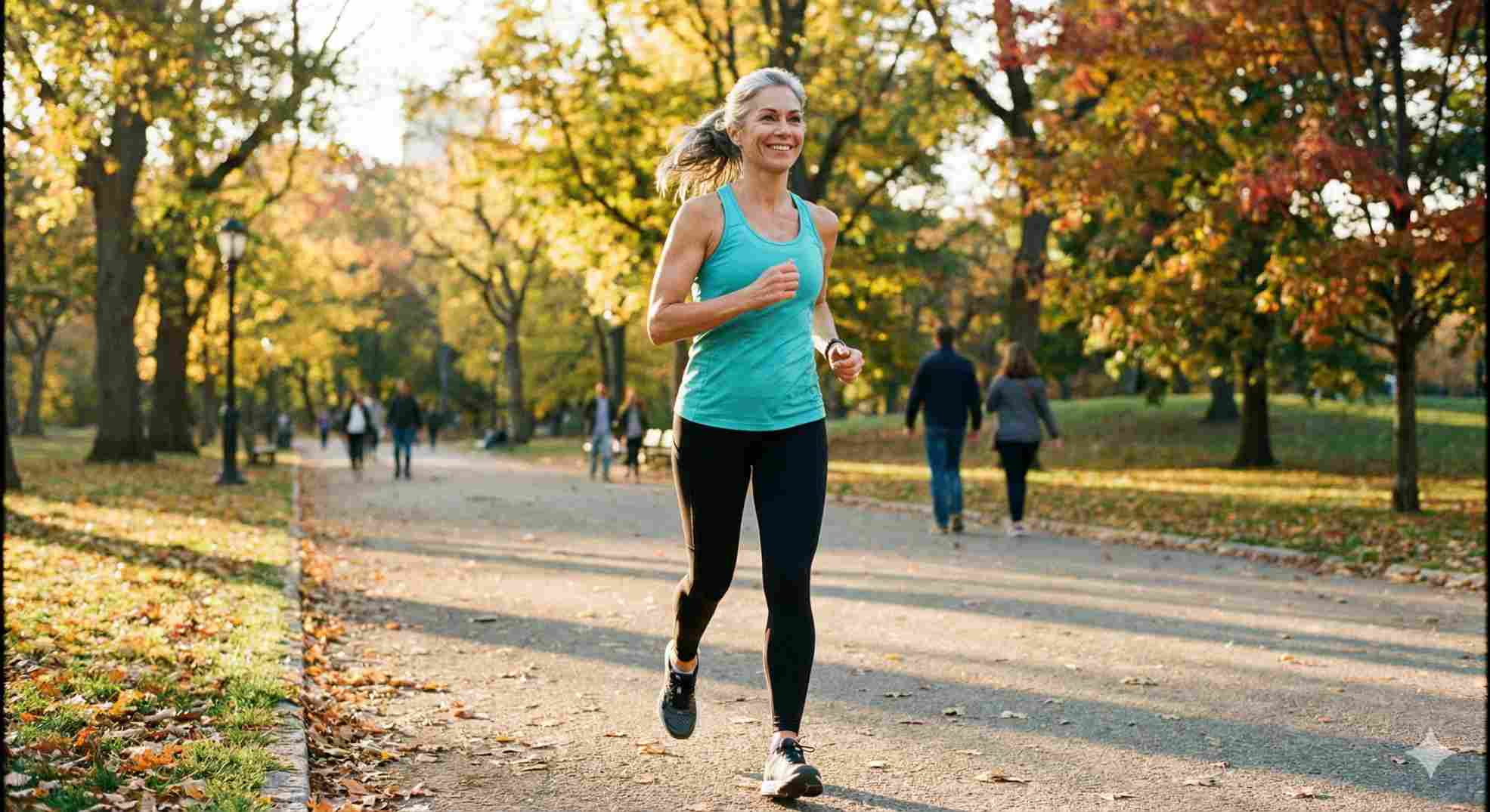 Woman staying active with help from vitamin supplements for over 40