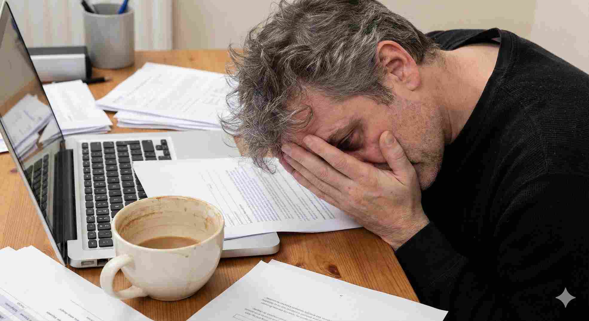 middle-aged person suffering from deep fatigue before taking mitolyn supplement