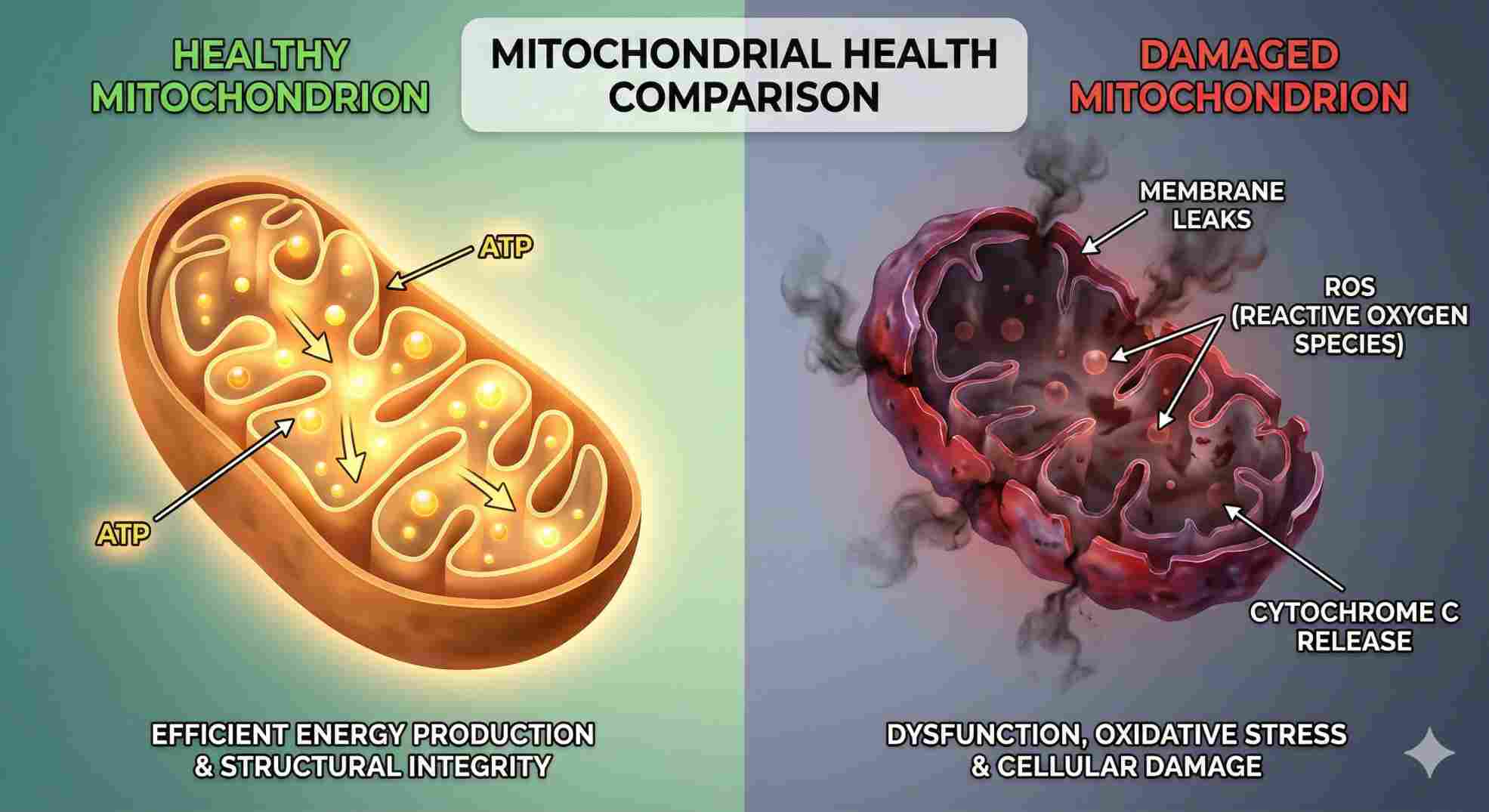 scientific diagram showing how mitolyn supplement aims to repair mitochondrial function