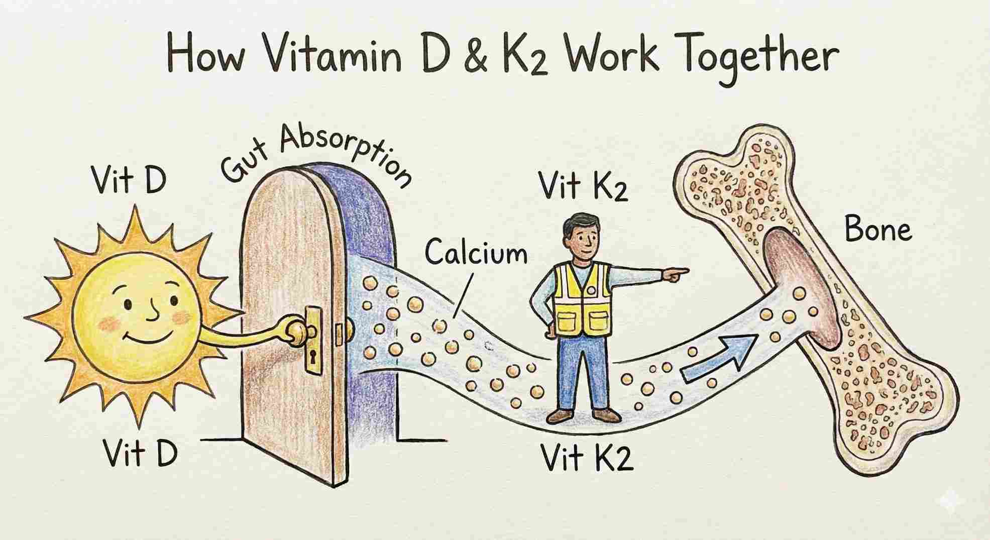 vitamin d for women over 40 chart showing vitamin k2 directing calcium to bones